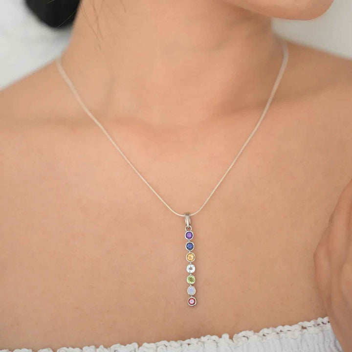 Sterling Silver Necklace with Multi-Colour Stone-1pc