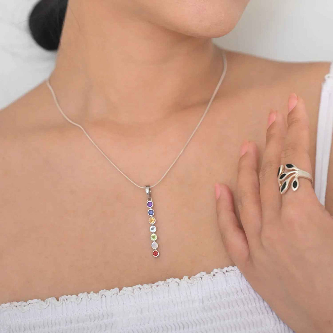 Sterling Silver Necklace with Multi-Colour Stone-1pc
