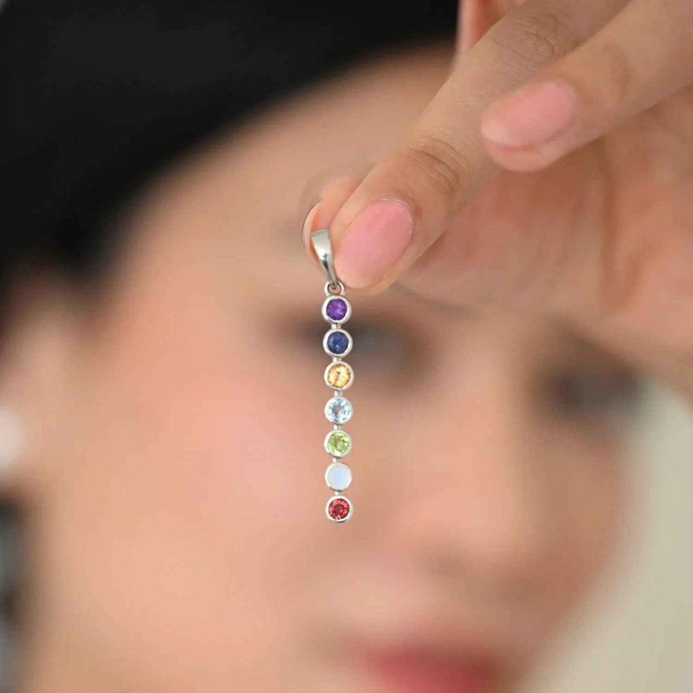 Sterling Silver Necklace with Multi-Colour Stone-1pc