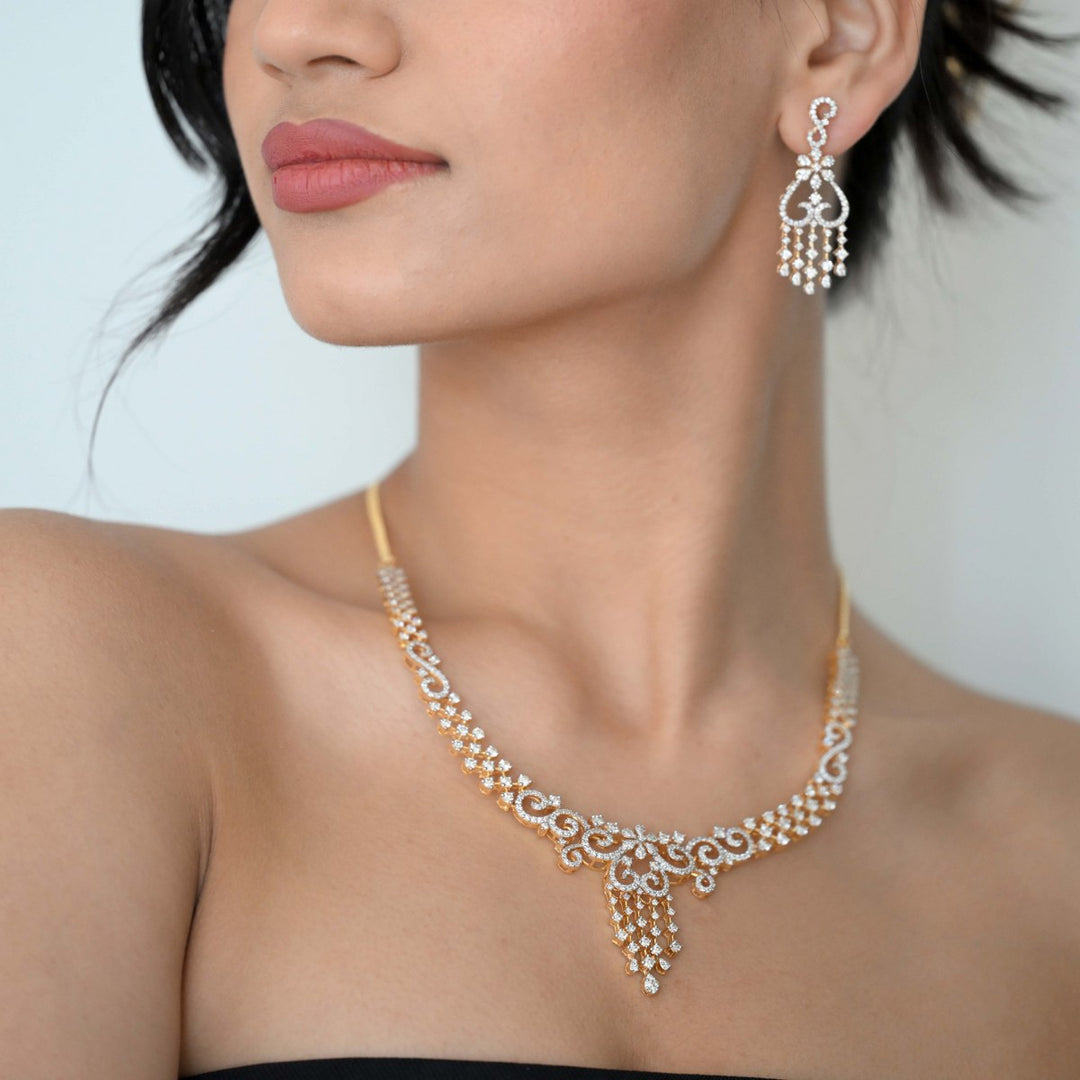 9K YG Princess Diamond Necklace- 1pc