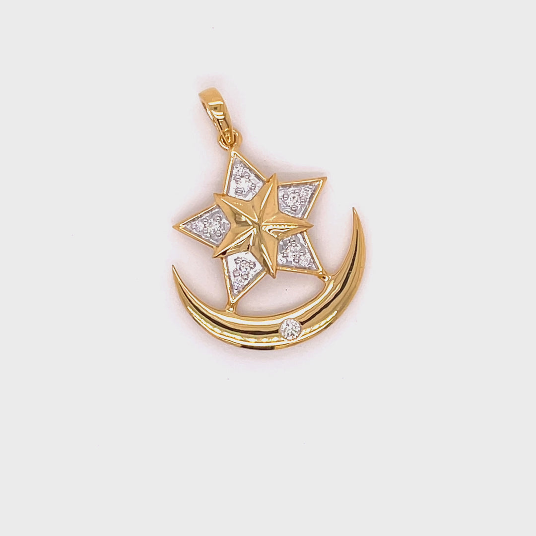 18K YG Star with moon Classic Women Diamond Pendant- 1PC