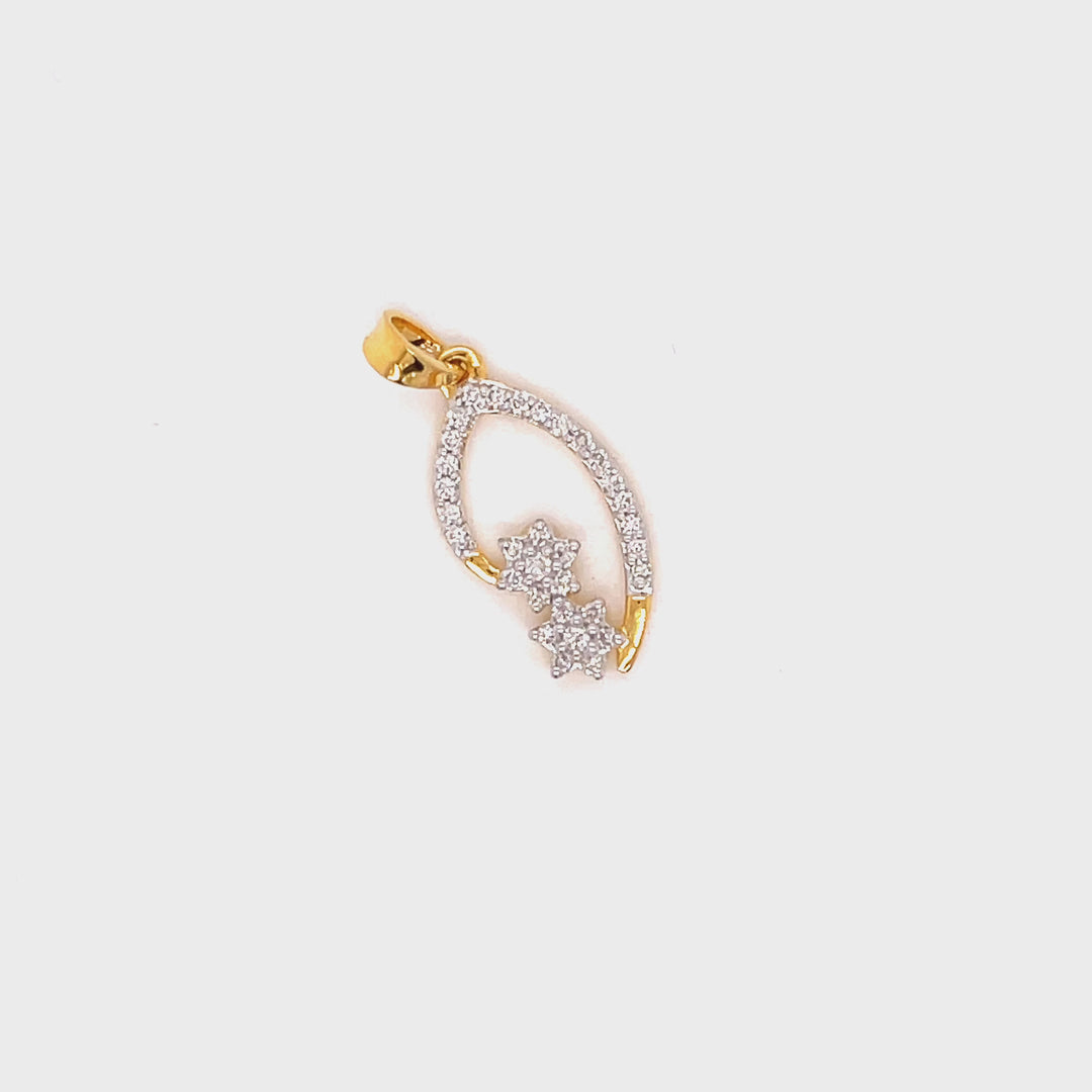 18K YG Double Star Fancy Women Diamond Pendant- 1Pc
