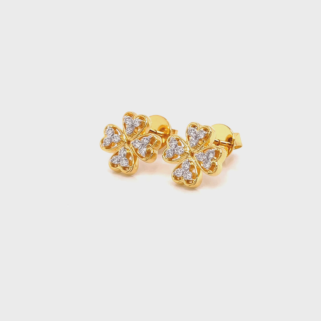 18K YG Flower Women Diamond Stud Earring- 1Pair