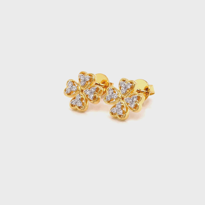 18K YG Flower Women Diamond Stud Earring- 1Pair