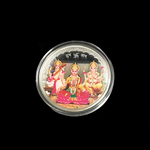 100g 999 Purity Silver colour Ganesh laxmi Saroswati Coin-1pc