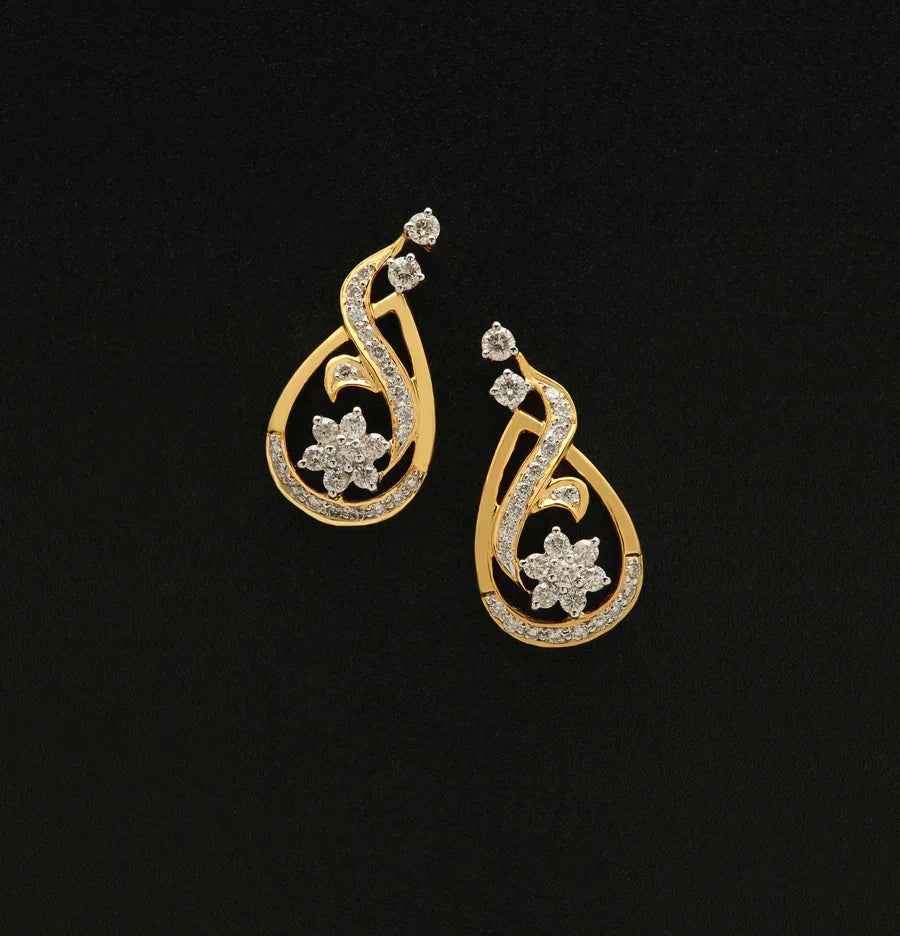 9K YG Diamond Cluster Earring-1pair