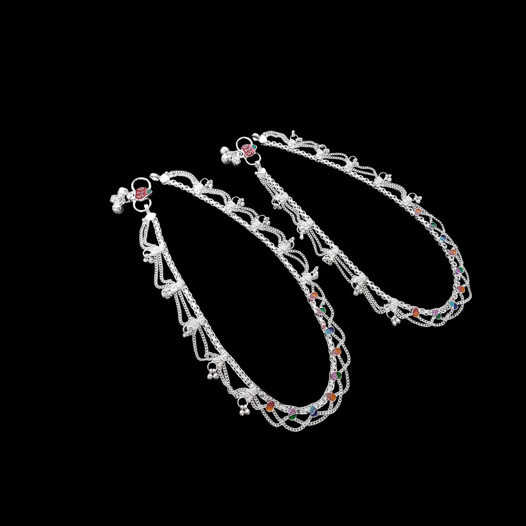 Women Sterling Silver Anklet Total Length 31-35cm RB Diamond Jewellers