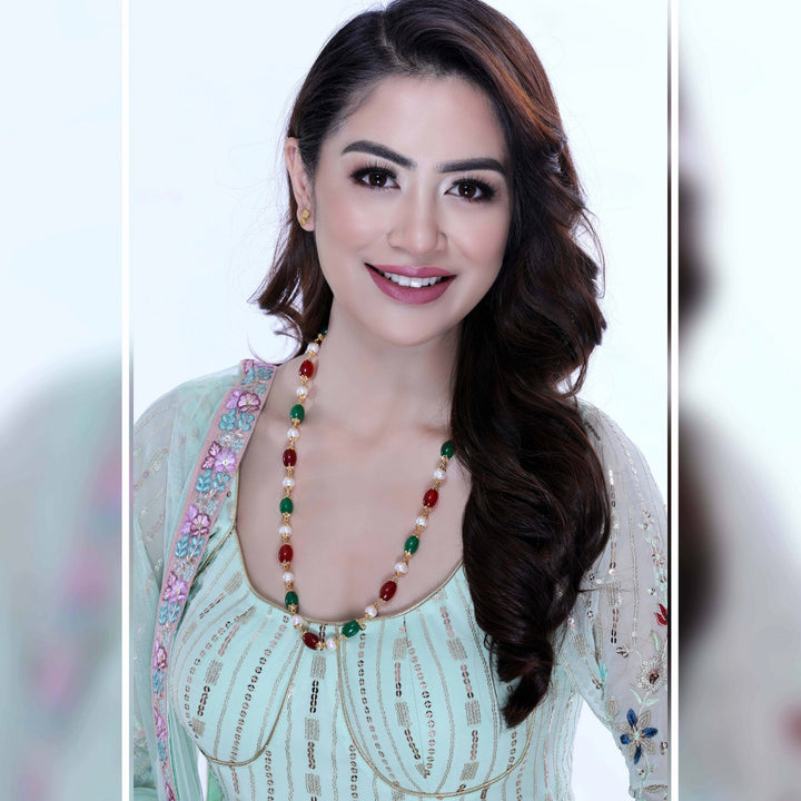 22K YG Women Mixed Semi Stone Necklace-1pc