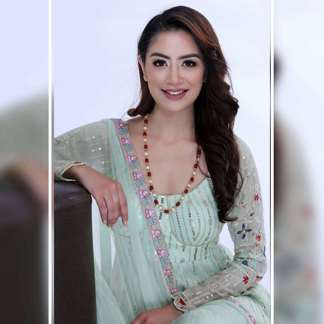 22K YG Women Mixed Semi Stone Necklace-1pc