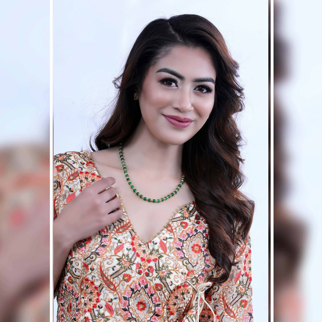 22K YG Women Green Stone Necklace-1pc