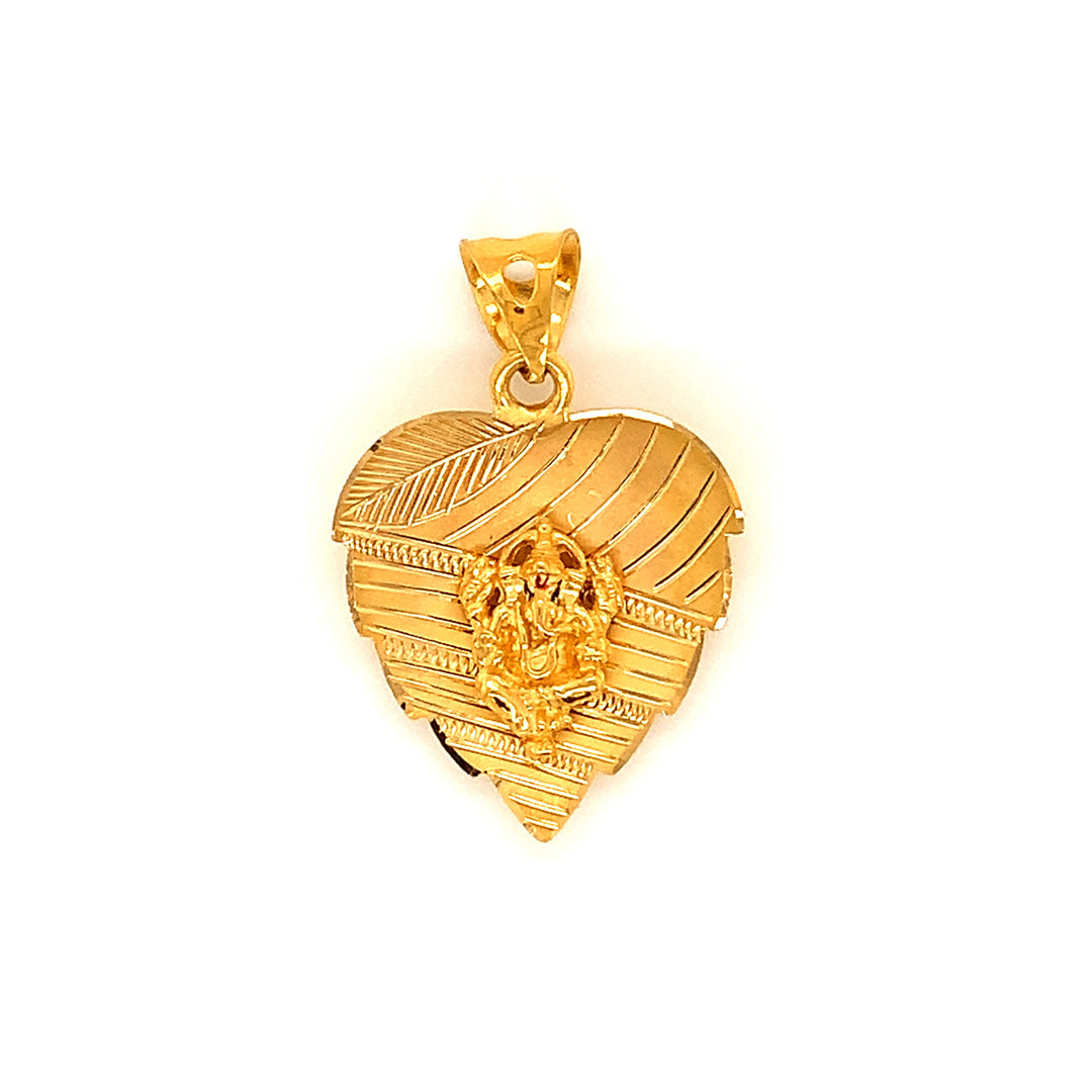 22K YG Unisex Leaf Ganesh Pendant-1pc