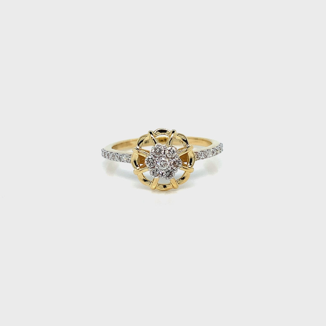 18K YG Women Cluster Diamond Ring- 1pc