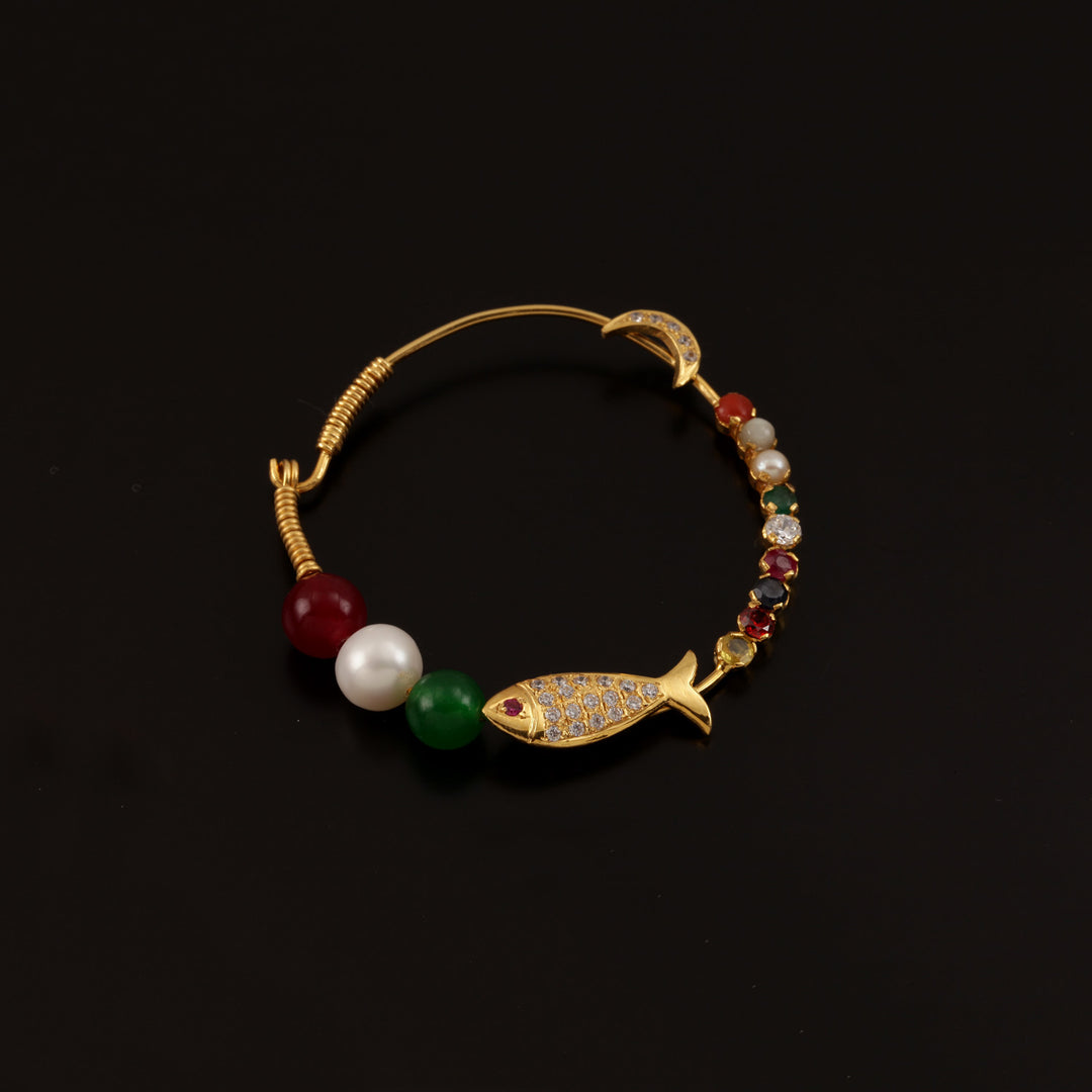 22K YG Women Navaratna Natha-1pc