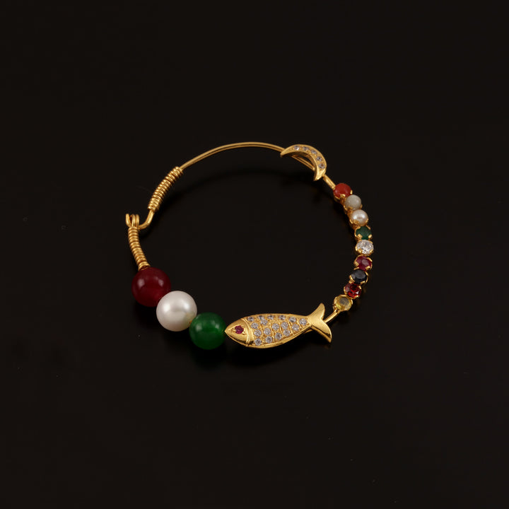 22K YG Women Navaratna Natha-1pc