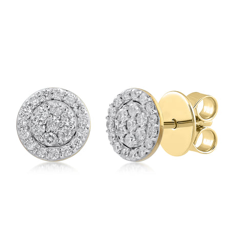 18K YG Women Diamond Cluster Earring-1pair