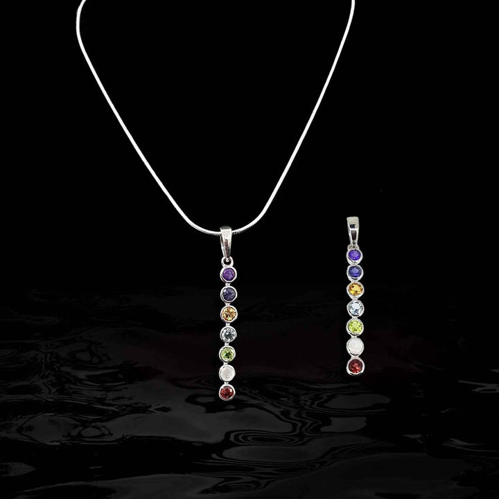 Sterling Silver Necklace with Multi-Colour Stone-1pc