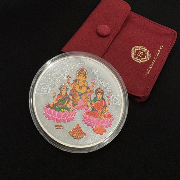 100g 999 Purity Silver Colour Saroswati Laxmi Ganesh Coin-1pc