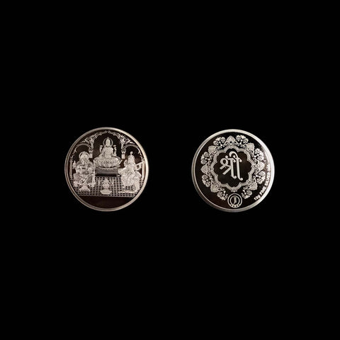 10g Silver Non Colour Ganesh Laxmi Saroswati Coin-1pc