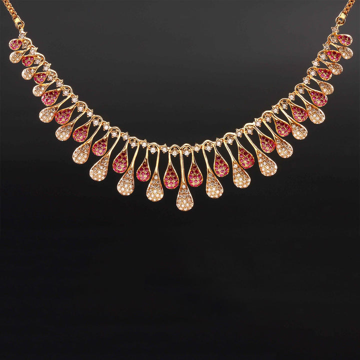 14K YG  Princess Diamond, Ruby Necklace with 18K Chain-1pc