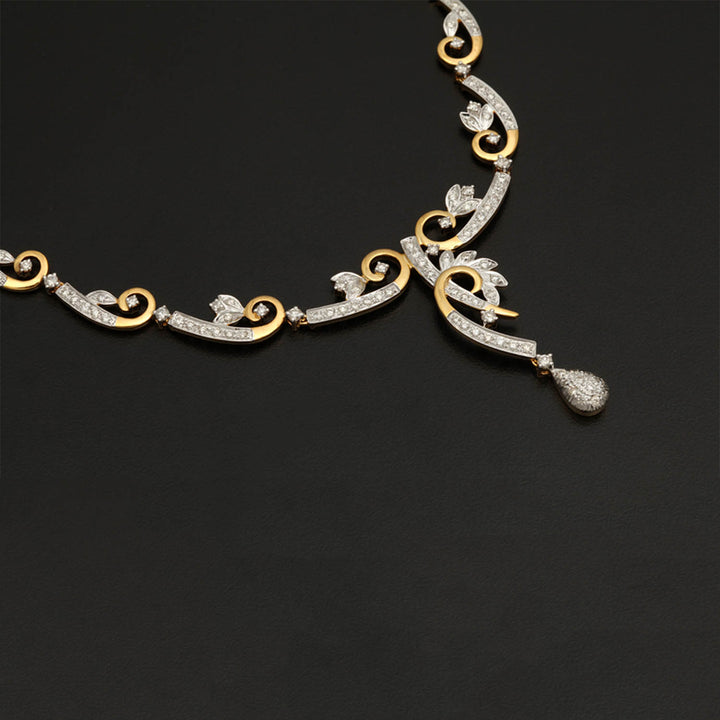 9K YG  Princess Diamond Necklace with 18K Chain-1pc