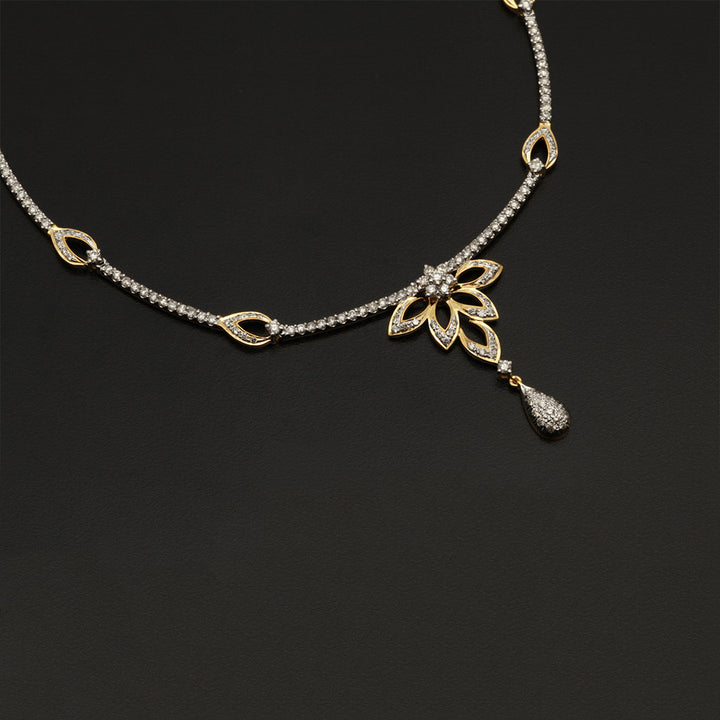 9K YG  Princess Diamond Necklace with 18K Chain-1pc