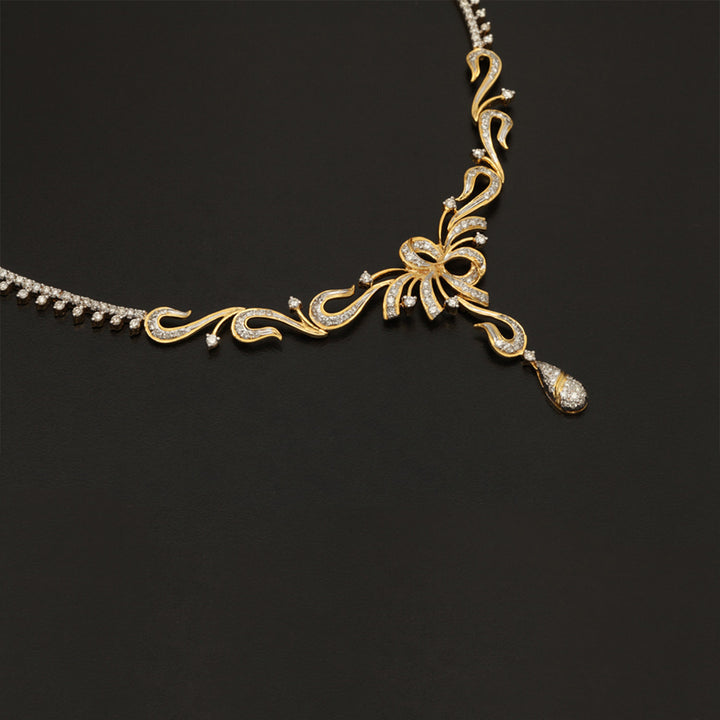 9K YG  Princess Diamond Necklace with 18K Chain-1pc