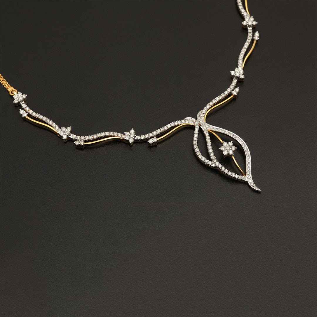 9K YG  Princess Diamond Necklace with 18K Chain-1pc