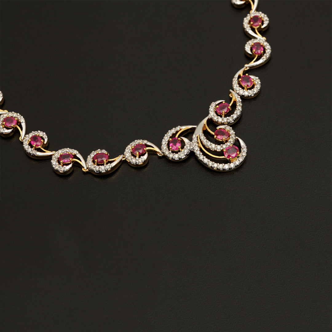 9K YG Princess Diamond, Ruby Necklace with 18K Chain-1pc