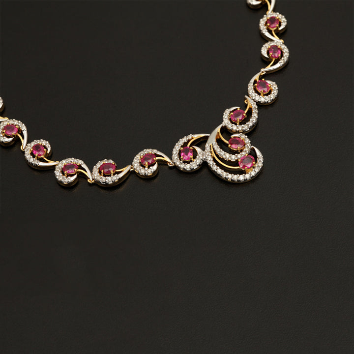 9K YG Princess Diamond, Ruby Necklace with 18K Chain-1pc