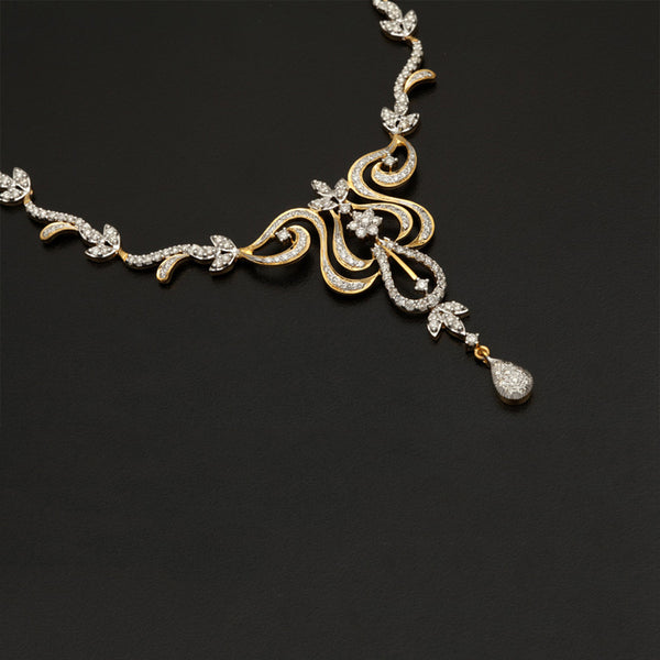 14K YG  Princess Diamond Necklace with 18K Chain-1pc