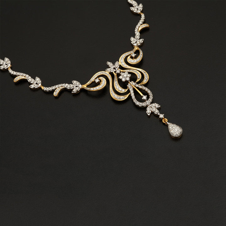 14K YG  Princess Diamond Necklace with 18K Chain-1pc