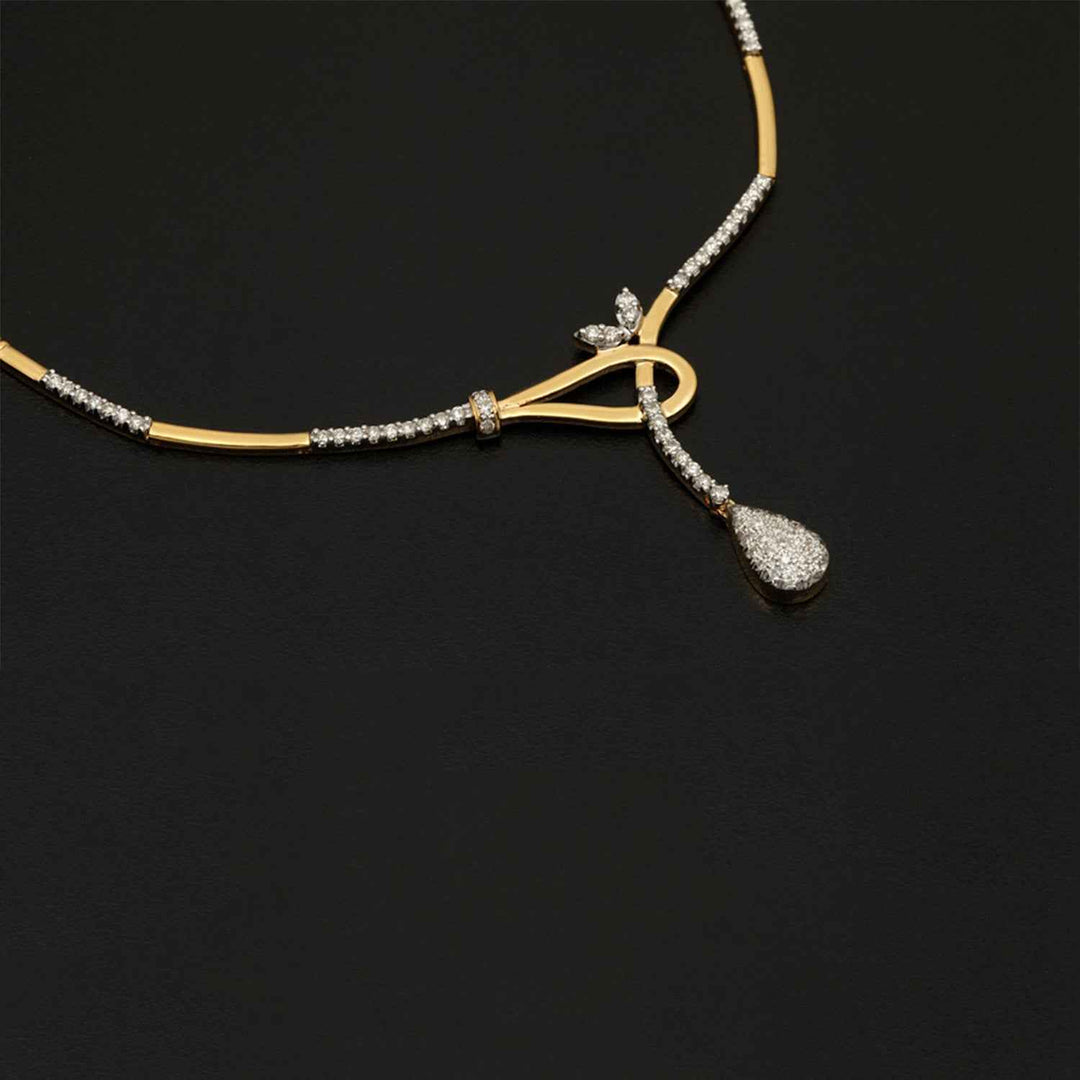 14K YG  Princess Diamond Necklace with 18K Chain-1pc