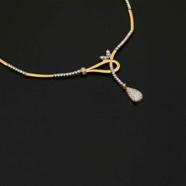 14K YG  Princess Diamond Necklace with 18K Chain-1pc