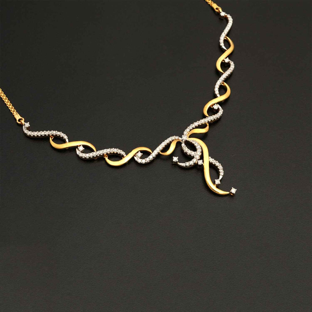9K YG  Princess Diamond Necklace with 18K Chain-1pc