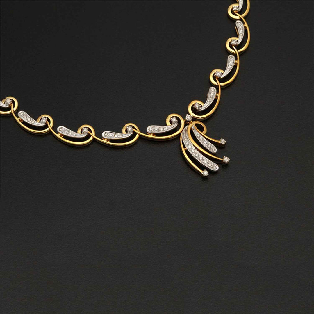 9K YG  Princess Diamond Necklace with 18K Chain-1pc