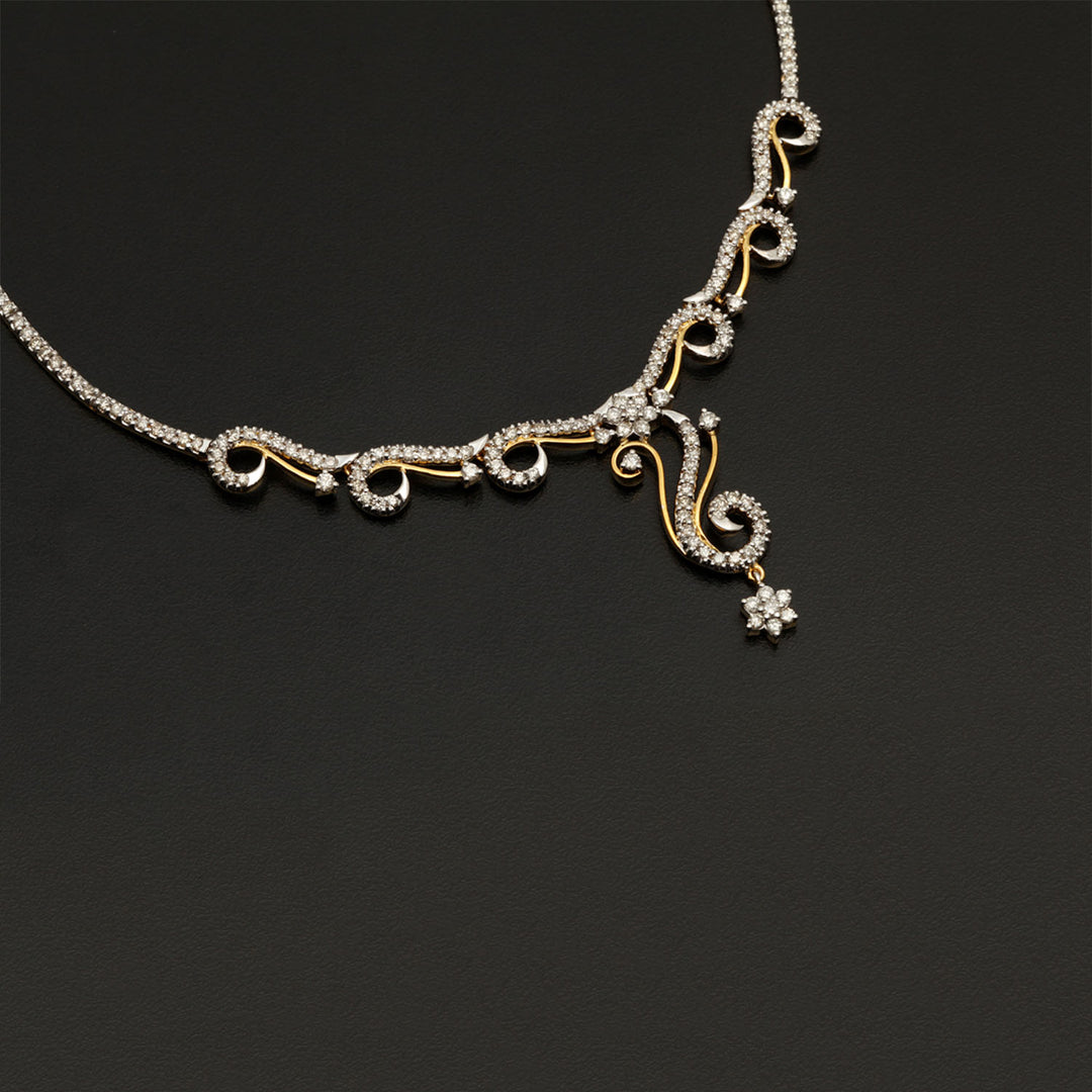 9K YG  Princess Diamond Necklace with 18K Chain-1pc