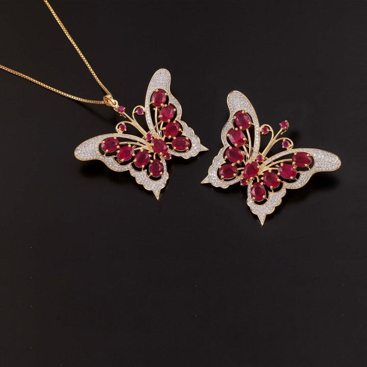 14K YG 2 in 1 Butterfly Ruby Women Diamond Pendant - 1 pc - RB Diamond Jewellers