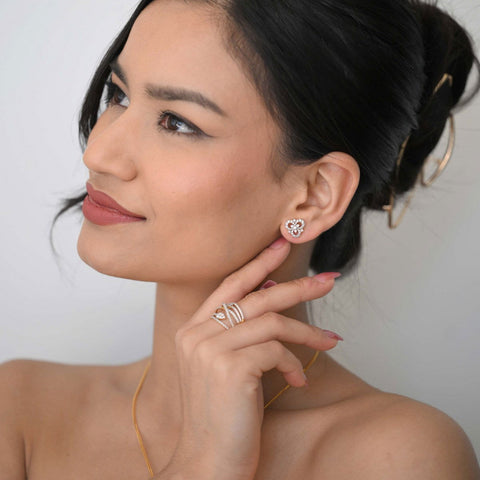 14K YG Cluster Diamond Earring-1pair - RB Diamond Jewellers