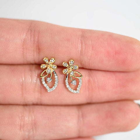 14K YG Cluster Diamond Earring-1pair - RB Diamond Jewellers