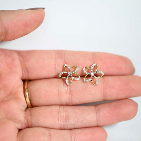 14K YG Cluster Diamond Earring-1pair - RB Diamond Jewellers