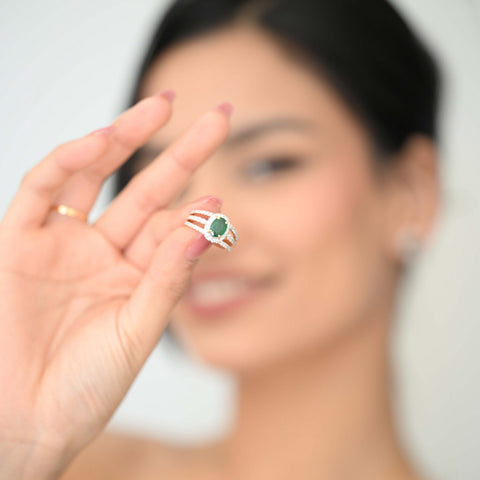 14K YG Cluster Diamond, Emerald Ring-1pc - RB Diamond Jewellers