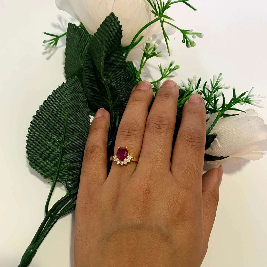 14K YG Cluster Diamond, Ruby Ring-1pc - RB Diamond Jewellers