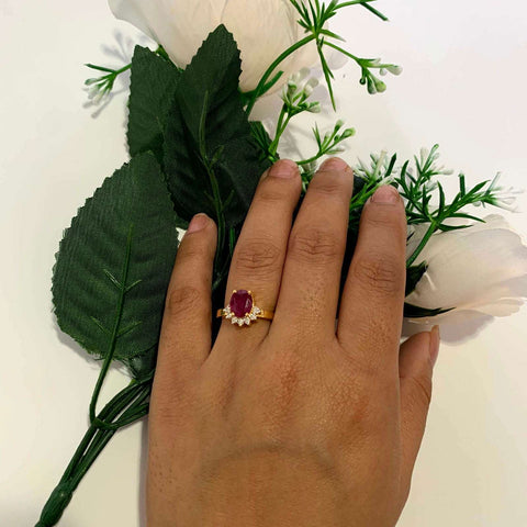 14K YG Cluster Diamond, Ruby Ring-1pc - RB Diamond Jewellers