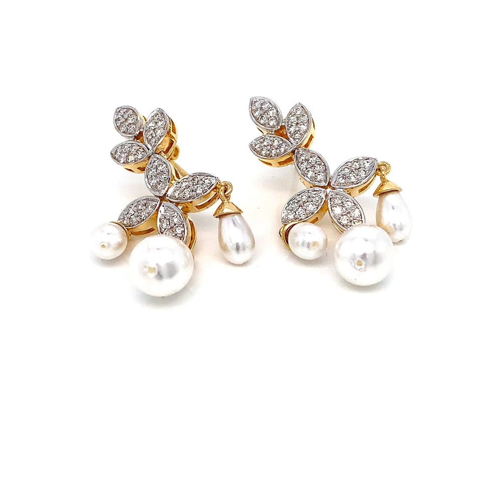 14K YG Cluster Diamond, Synthetic Pearl Earring-1pair - RB Diamond Jewellers