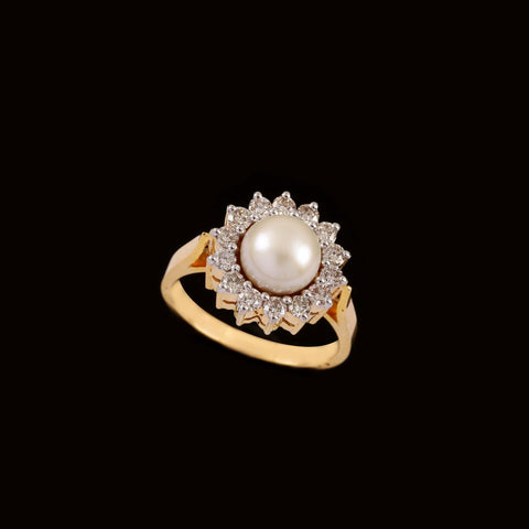 14K YG Cluster Diamond with Pearl Ring-1pc - RB Diamond Jewellers