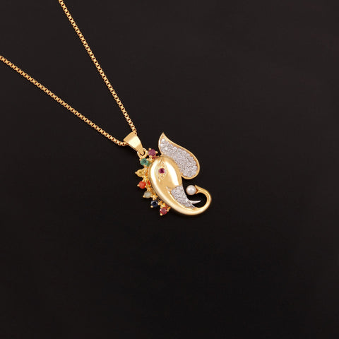 14K YG Ganesh Head Diamond, Navaratna Pendant-1pc - RB Diamond Jewellers
