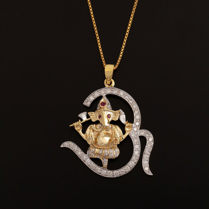 14K YG Om Ganesh Diamond with Ruby Pendant-1pc - RB Diamond Jewellers