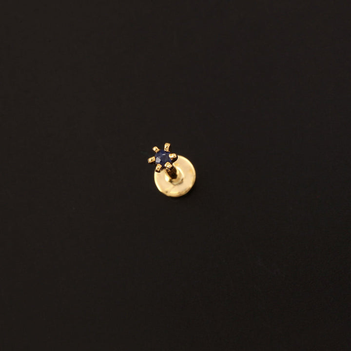 14K YG Solitaire Blue Sapphire Nosepin-1pc - RB Diamond Jewellers