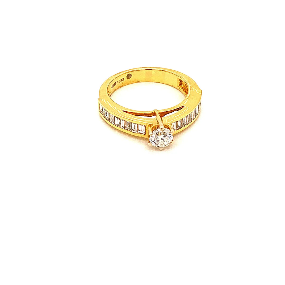14K YG Solitaire with side Diamond Ring-1pc - RB Diamond Jewellers
