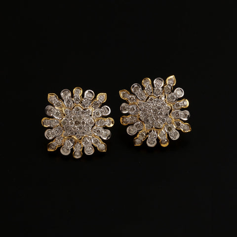 14K YG Women Cluster Diamond Earring-1pair - RB Diamond Jewellers